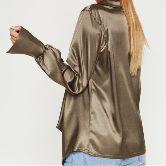 Kaki extreme cowl longline satin shirt - Picture 2 of 3